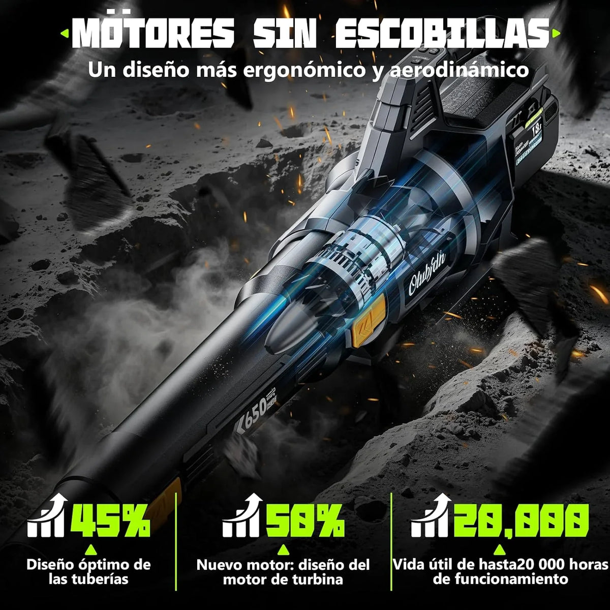 18V Soplador de Hojas, Soplador de Hojas eléctrico, 2×5,5Ah batería