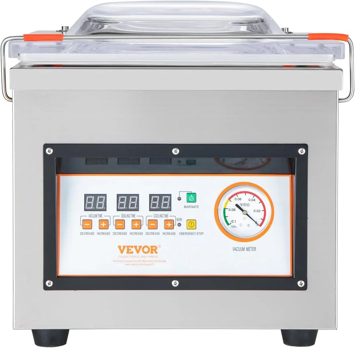 VEVOR Sellador al Vacío de Cámara 320 W Máquina de Envasado al Vacío de Acero inoxidable Tamaño Compacto de 320 mm para Cocina del Hogar Para Uso Comercial Para Alimentos Húmedos, Carnes y Adobos