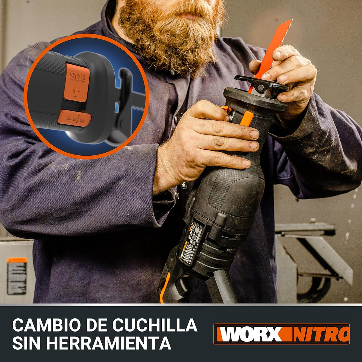 WORX Sierra sable Brushless 20V | PowerShare | WX516.9 - Sin batería, ni cargador | Motor sin escobillas, patín pivotante ajustable, cambio de cuchilla sin herramientas