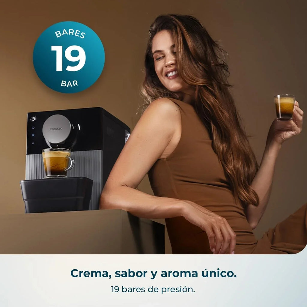 Cecotec Cafetera Superautomática Compacta Cremmaet Cube Red. 1350W, Rendimiento Profesional, Sistema de Prensado, Pre-Infusión, 19Bares, Sistema Thermoblock, 5 Niveles de Molienda, Control Táctil