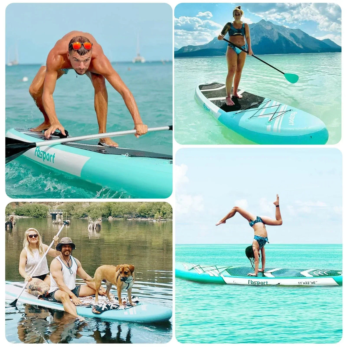 2026 FBSPORT Tabla de Paddle Surf Inflable, Grosor 15 cm, Kit Completo con Remo de Aluminio Ajustable y Bomba (Verde)
