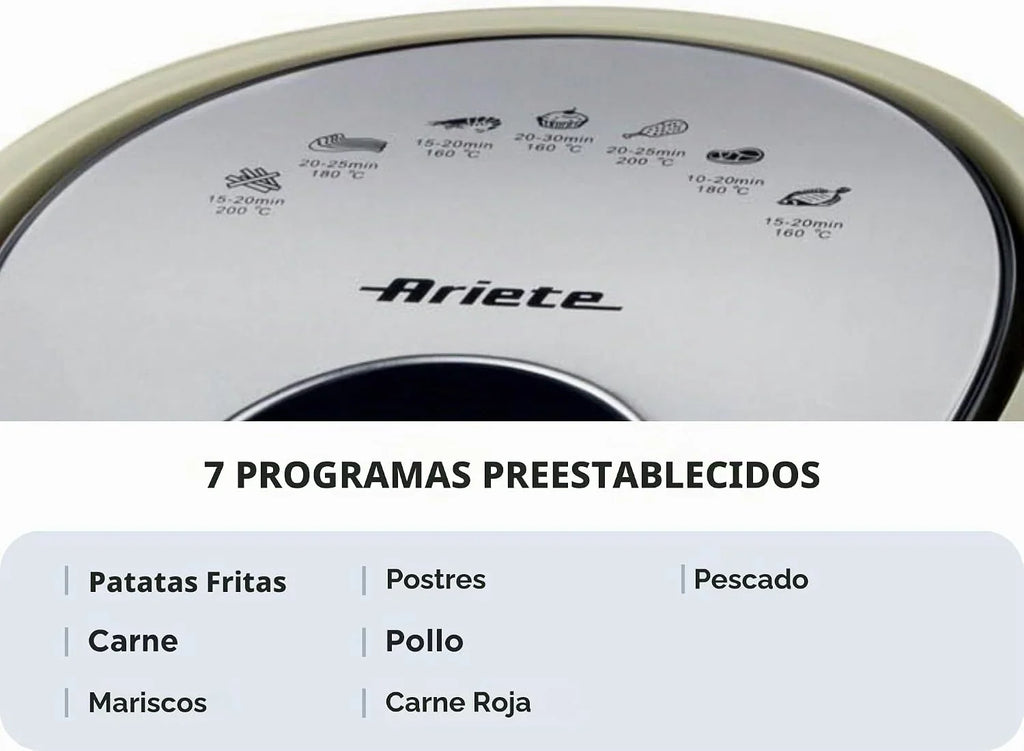 Ariete 4618/02- Freidora saludable XXL sin aceite (pantalla lcd, temporizador ajustable 60 min, 7 programas, temperatura ajustable 80-200ºc), color beige