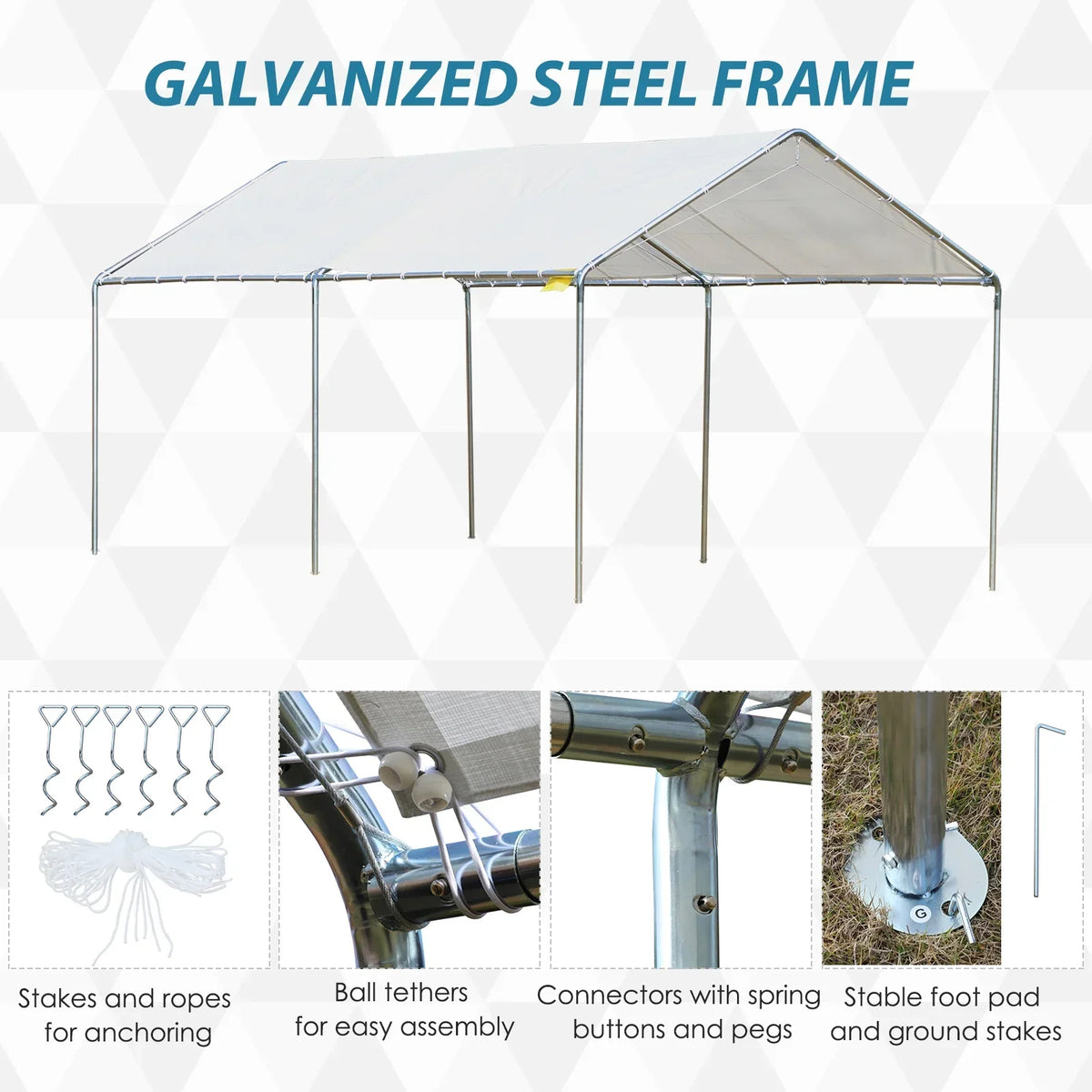 2025 Cochera de alto rendimiento Outsunny de 3 x 6 m en acero galvanizado con kit de fijación, 3 cables reforzados y lona blanca