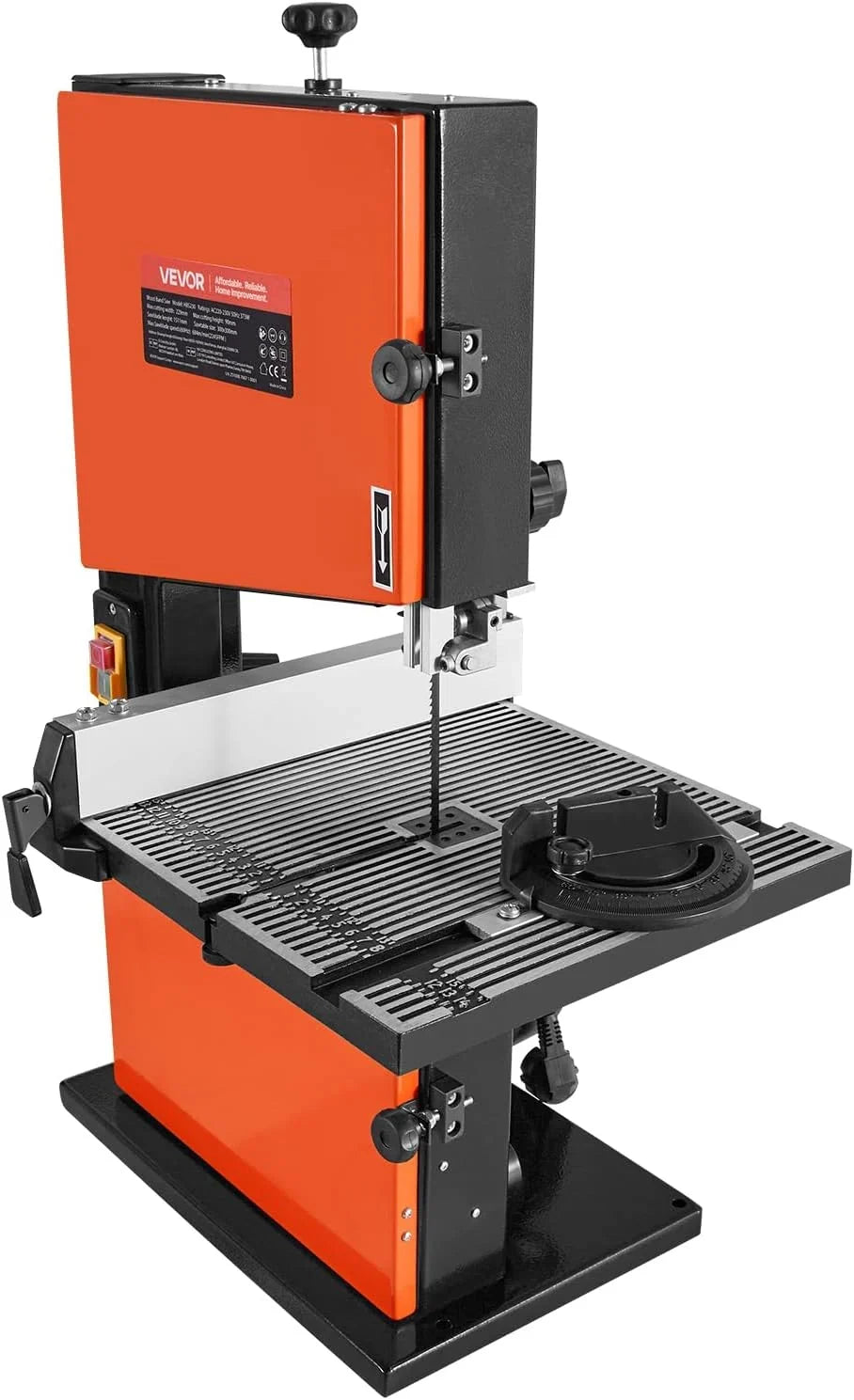 VEVOR Sierra de Cinta para Madera con Motor de 373 W, Altura de Corte de 90 mm, Ancho de Corte de 229 mm, Mesa de Aluminio Fundido de 300 x 300 mm, con Luz de Trabajo de 360°, para Carpintería