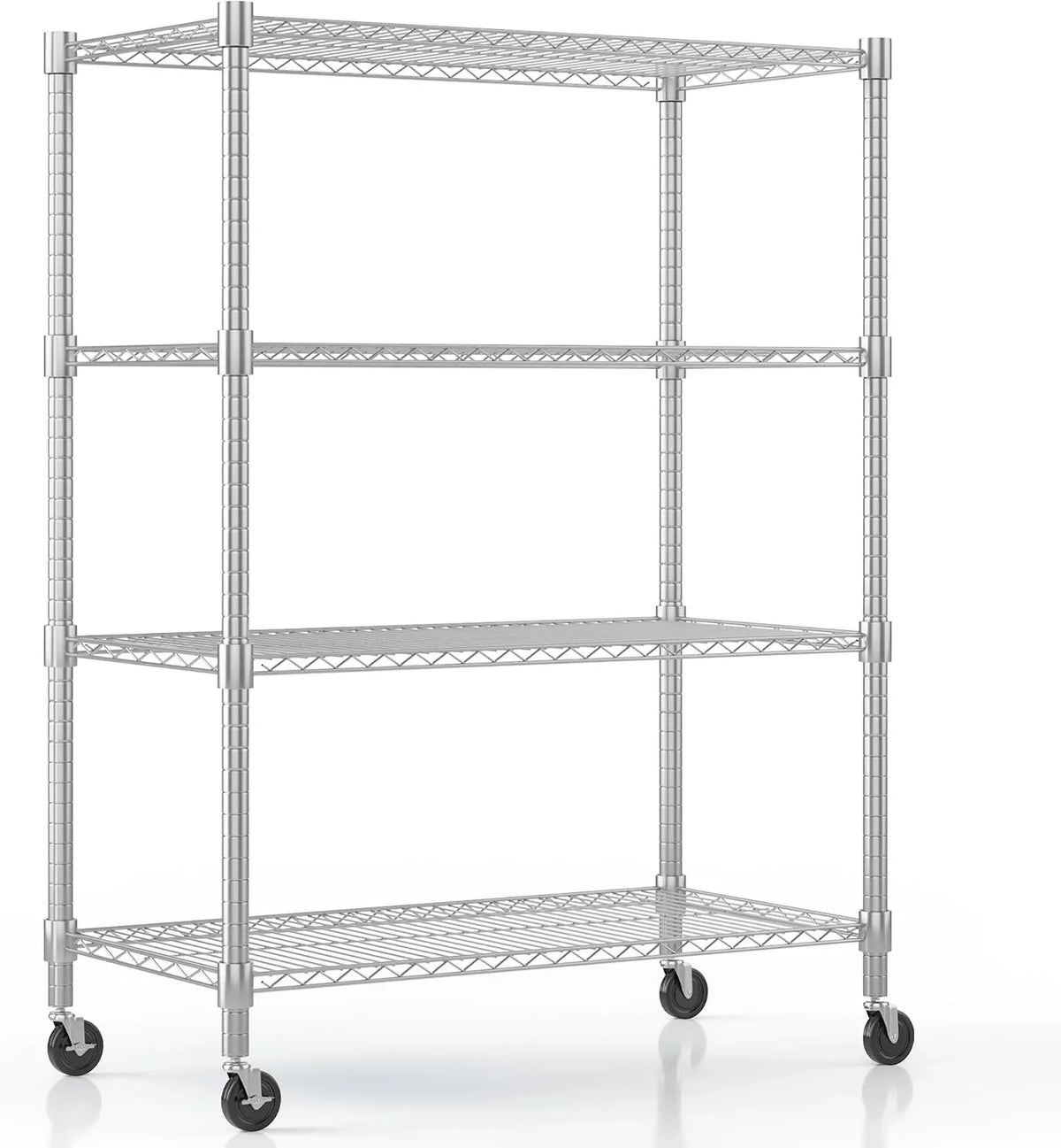 Himimi Estantería de Alambre de 4 Niveles con Ruedas, Altura Ajustable,con Pies Niveladores, Estante de Almacenamiento Metálico para Cocina, Baño, Dormitorio,Capacidad de 500 kg, 90*45*183 cm, Plata
