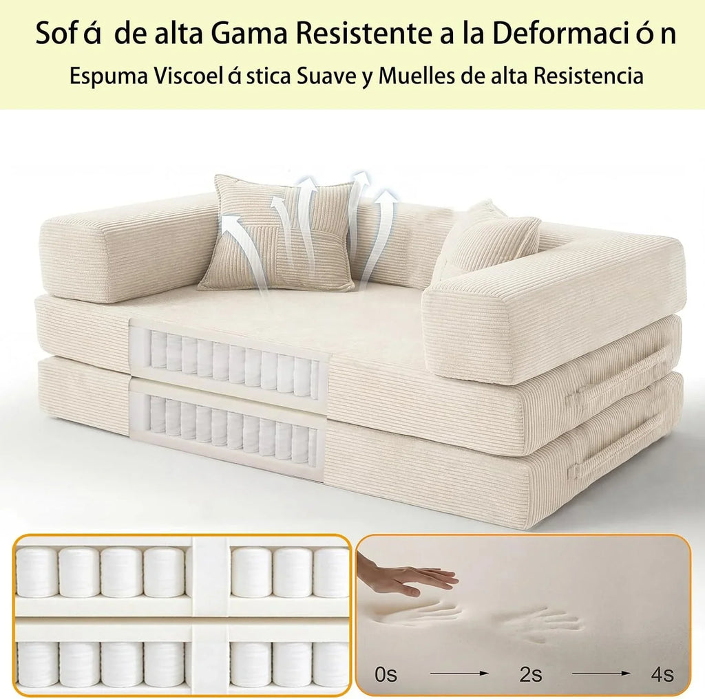 200 cm 3 Seater Sofa Bed with Foam & Springs for Living Room, White