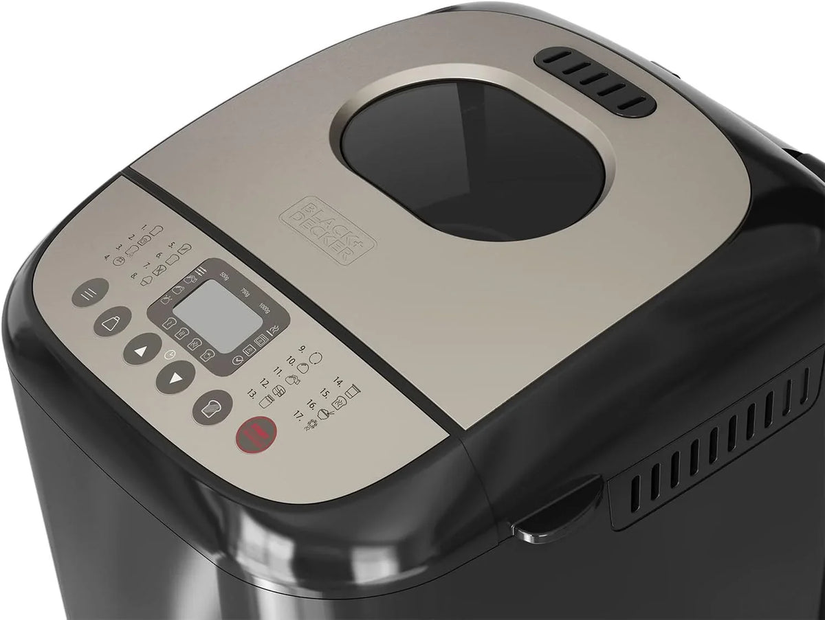Black+Decker - Panificadora 600W, 17 Programas, hasta 1kg, 15h