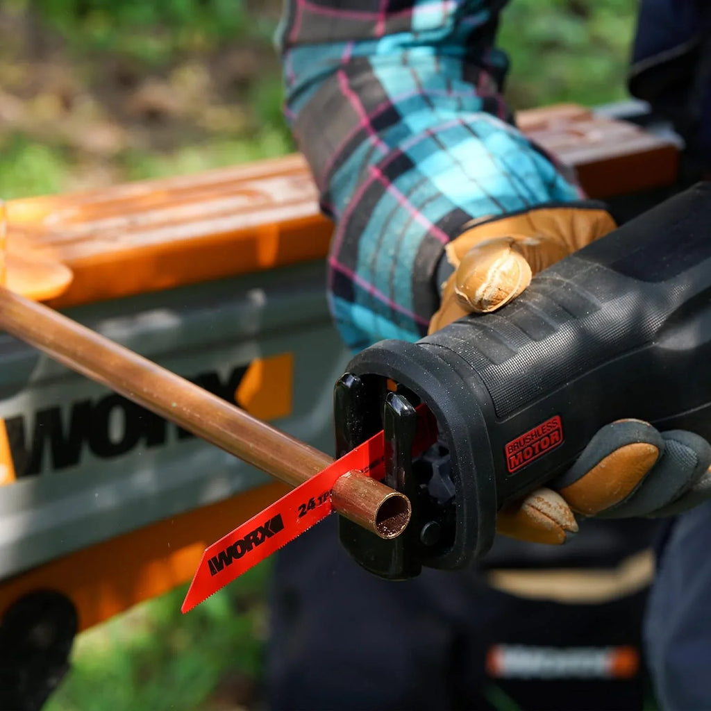 WORX Sierra sable Brushless 20V | PowerShare | WX516.9 - Sin batería, ni cargador | Motor sin escobillas, patín pivotante ajustable, cambio de cuchilla sin herramientas