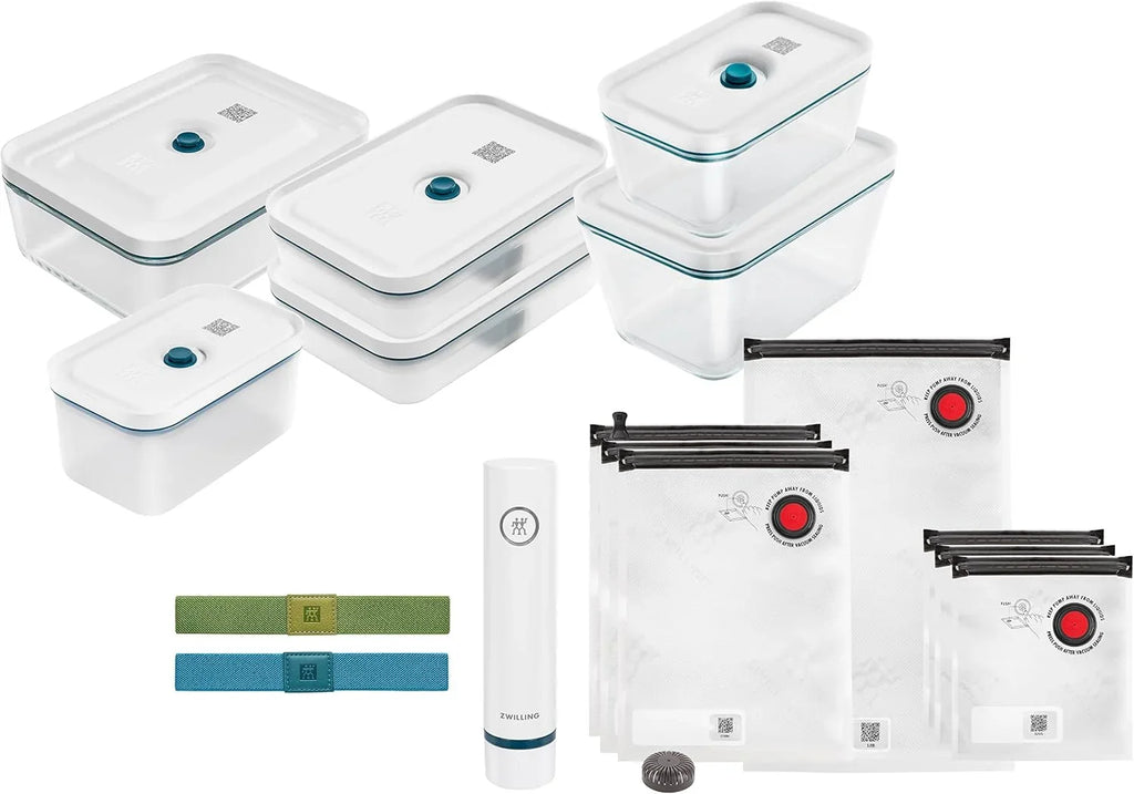 ZWILLING Fresh & Save Set inicial de vacío para alimentos, vidrio, 16 piezas, bomba, recipientes y bolsas