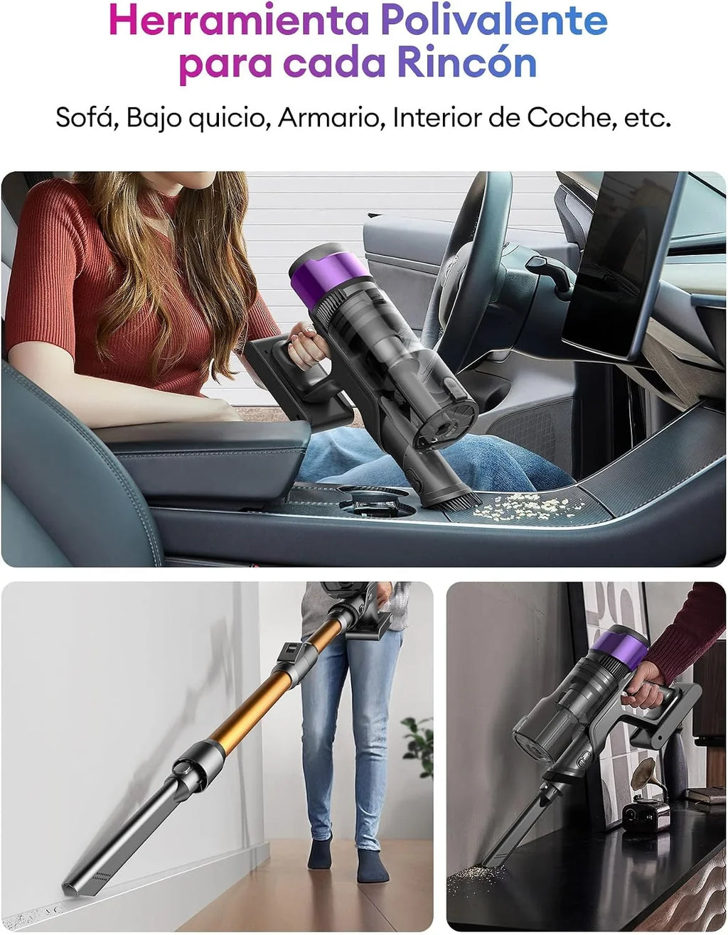 Ultenic U20 Aspiradora sin Cable 55Kpa/55Min, Cepillo Anti-Enredo Mejorado, Aspirador Escoba con Brazo Flexible, Limpieza Ultraprofunda Bajo Muebles sin Agacharse, para Alfombra/Pelo de Mascotas