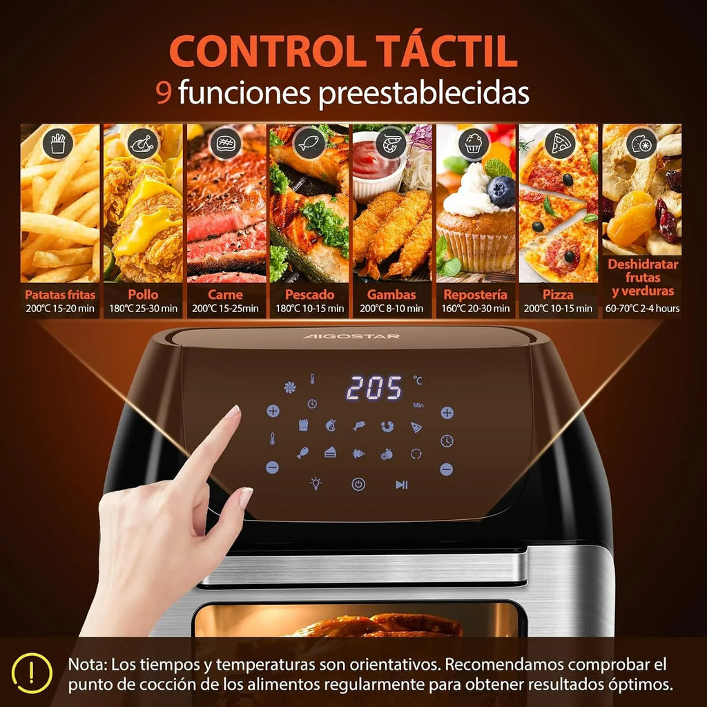 Aigostar Freidora Aire 12L con Sistema giratorio 1500W, Horno de Aire