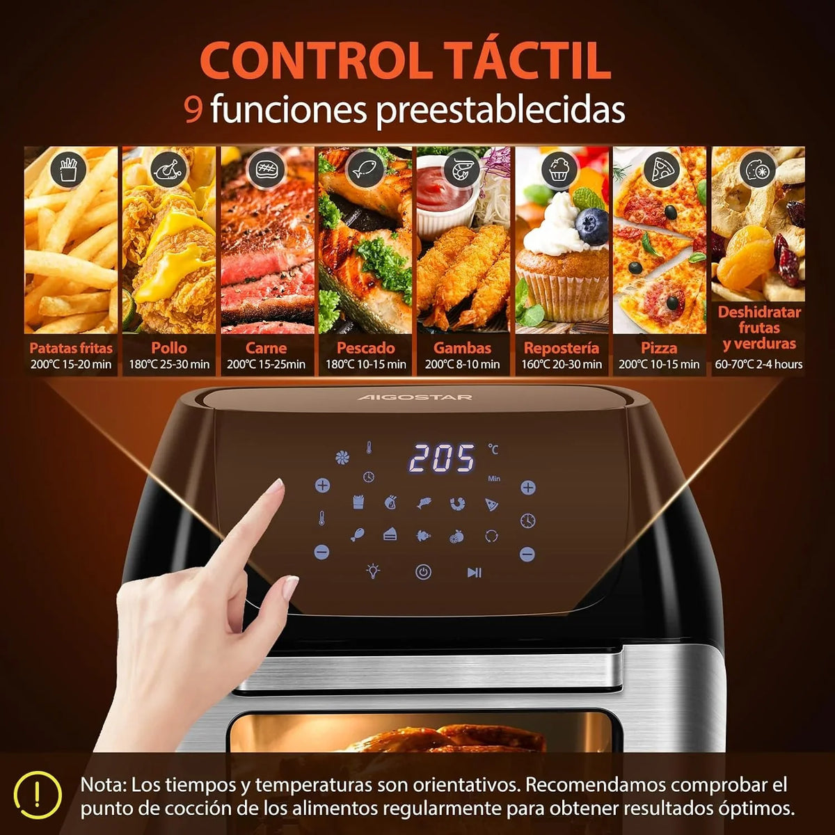 Aigostar Freidora Aire 12L con Sistema giratorio 1500W, Horno de Aire