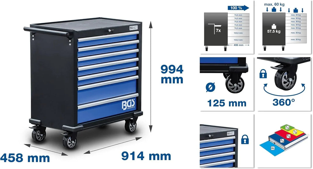 BGS 4205 | Carro de herramientas XL | 7 cajones | vacío