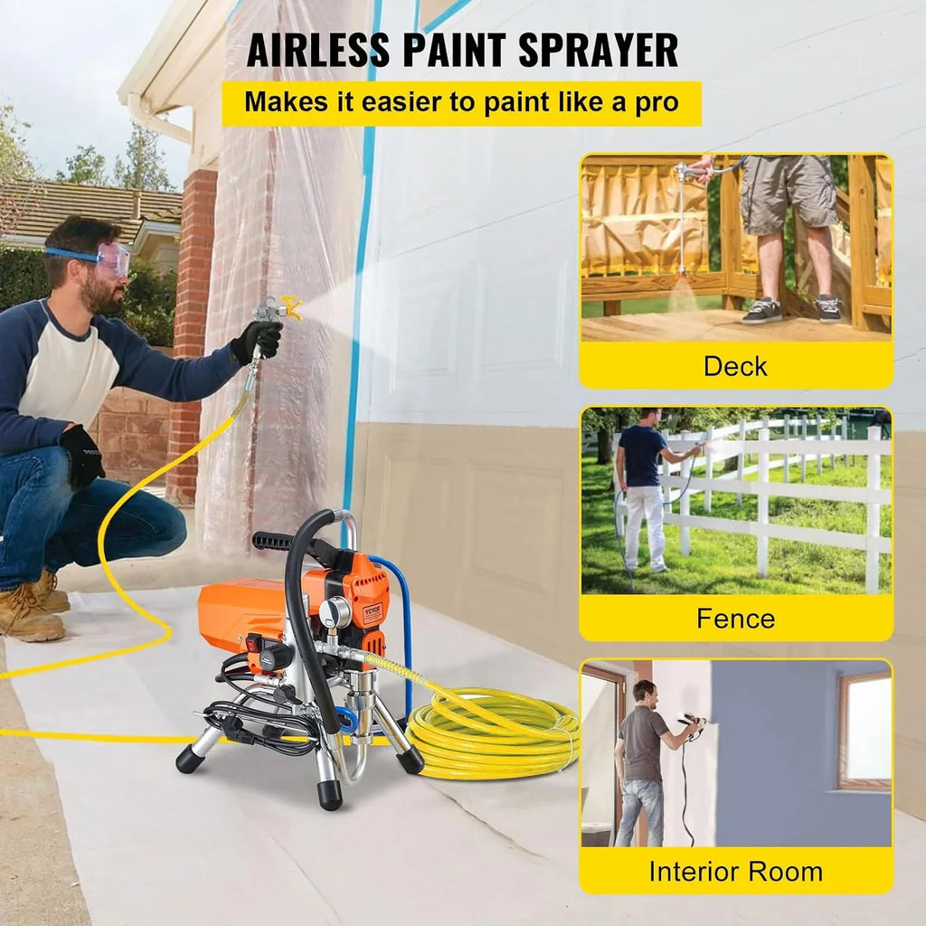 VEVOR Pulverizador de Pintura 2000 W Máquinas Pintura Airless 2 L/min Pistola de Pulverización Eléctrica sin Aire Presión Máxima 3000 PSI con Manguera de 9 m para Pared, Mueble, Exterior, Interior