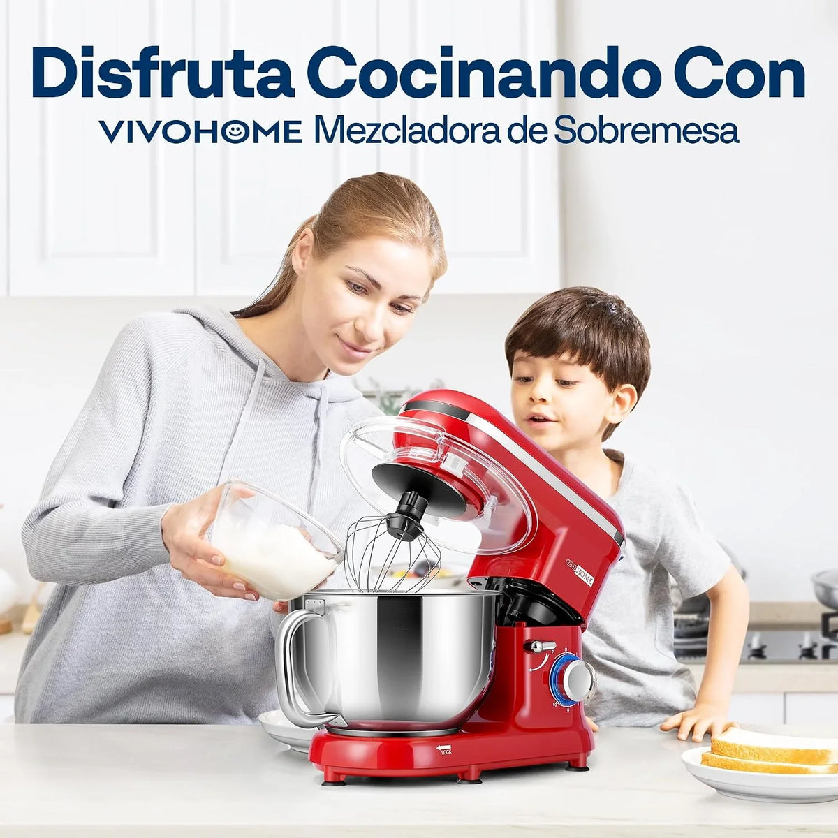 VIVOHOME Batidora Profesional Amasadora 1500W 5,7L para Repostería, Rojo