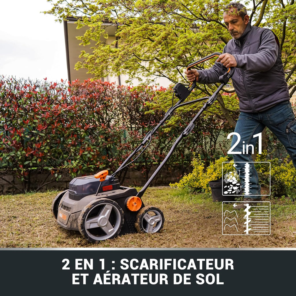 WORX WG855E.9 Escarificador y Aireador de Césped Nitro 40V Brushless Sin Batería, Ancho 36cm, Motor Brushless, 4 Alturas, Bolsa 40L