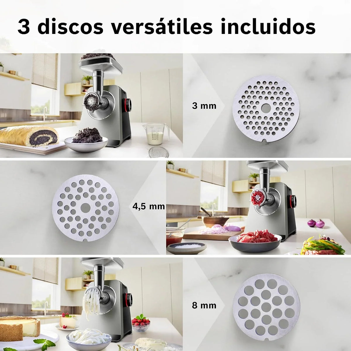 Bosch, Picadora de carne, MultiPower Serie 8, 500W, MFWS840M