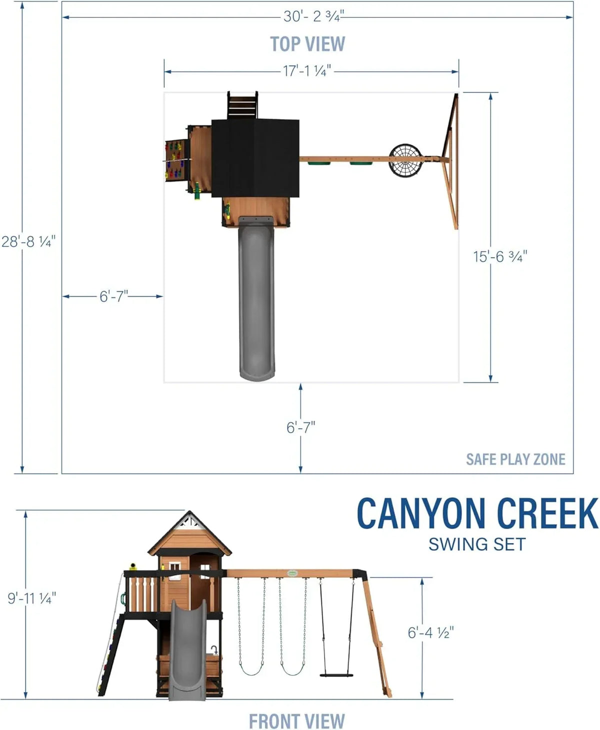 2025 Backyard Discovery Canyon Creek Set de Juego Exterior en Madera de Cedro con Tobogán, Casa en el Árbol, Columpios y Pared de Escalada