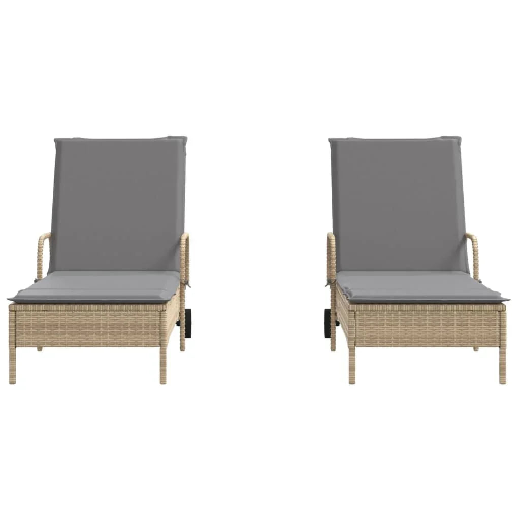 2 Uds Tumbona | Sillas Con Cojines Ratán Sintético Beige Cfw512621