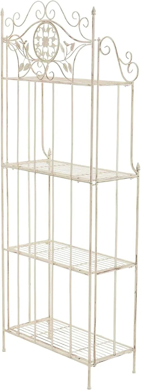CLP Estanteria para Plantas de Metal Plegable Flora, Estante para Flores de 4 Niveles, Estilo Rustico, para Jardin, Balcon, terraza, Interior y Exterior | Color Crema Envejecido