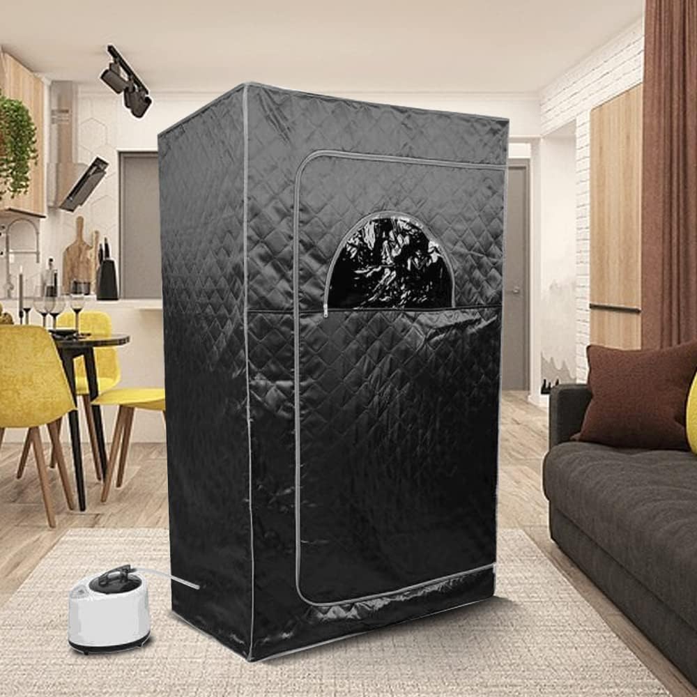 Sauna portátil con mando a distancia, sauna móvil de vapor, sauna doméstica, cabina térmica, sauna para sentarse, cabina, sauna (A-100 x 80 x 170 cm, negro)