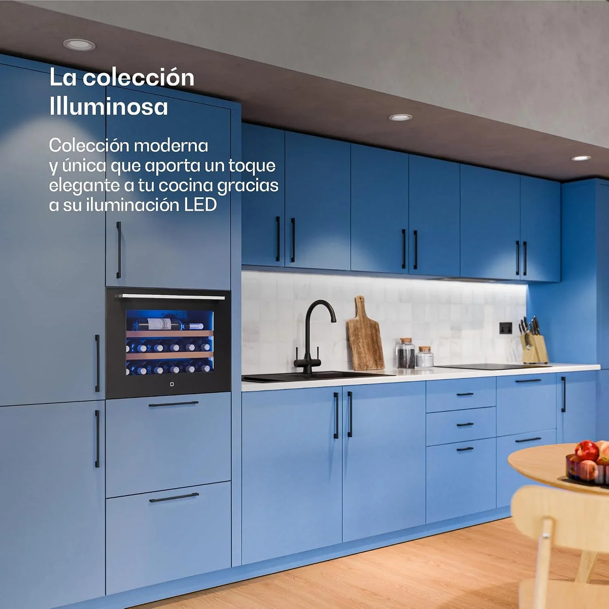 KLARSTEIN Illuminosa Vinoteca Integrable - 19 Botellas, 1 Zona, 5-20°C, LED, Control Táctil, Puerta UV, 3 Estantes Madera, Nevera Vinos Empotrable