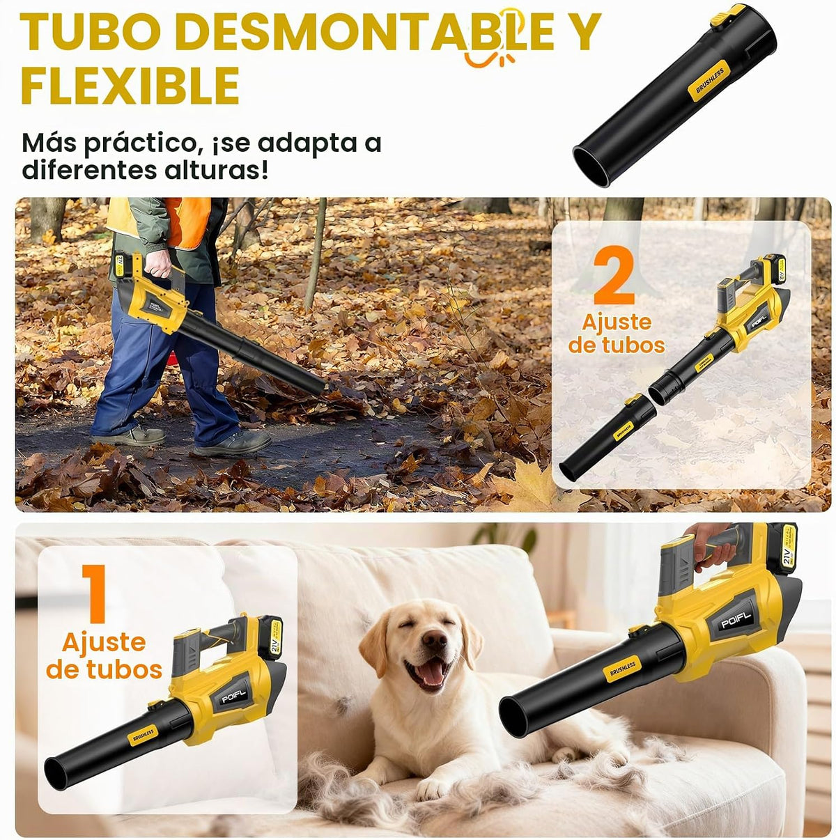 Soplador de Hojas 5 Velocidades, 2×4.0Ah Baterías y Cargador Motor sin Escobillas de 1000 W Rápido, Soplador Eléctrico Ligero para Cuidado del Jardín, Entrada, Hojas, Polvo y Nieve