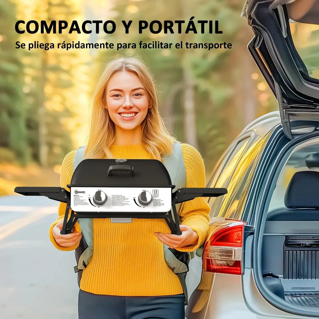 Barbacoa De Gas De Acero Inoxidable Abs Outsunny-101x48x41 Cm. Negro