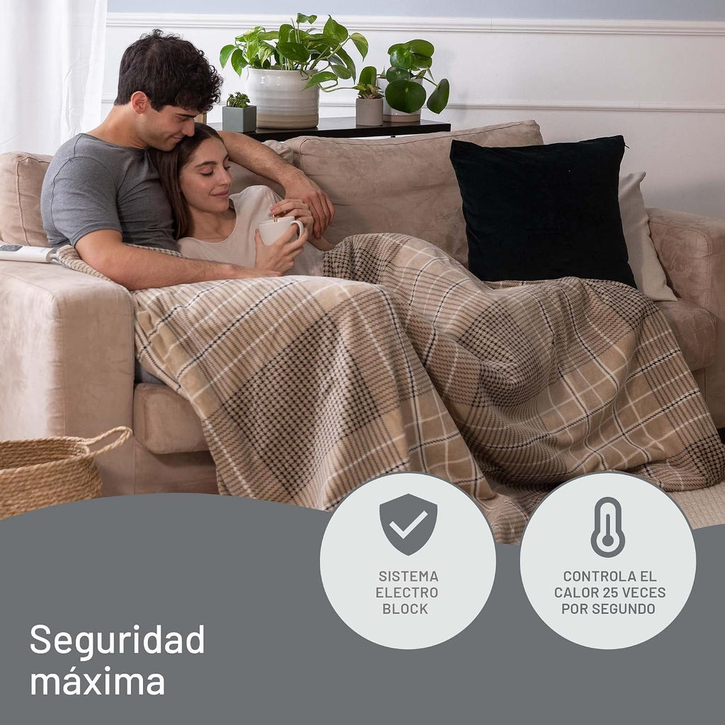 Imetec Adapto Elegance, Plaid Calefactable, Manta Eléctrica,Tejido Suave 180 x 140 Cm,Ahorro Energético,Tecnología Adapto, Óptimo, Calentamiento Rápido, 6 Temperaturas, Lavable,Marrón, 1.75 kilograms