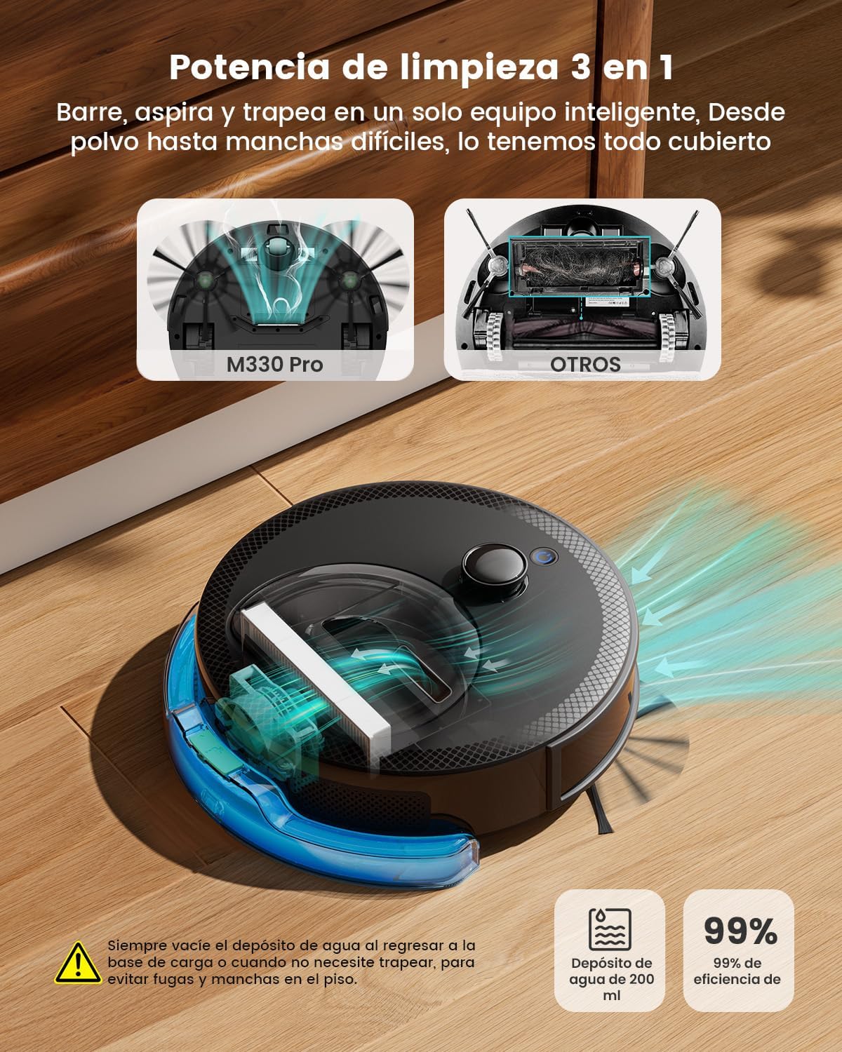 Lefant M330 Pro Robot Aspirador y Fregasuelos con Mapeo 3 en 1, 5000Pa