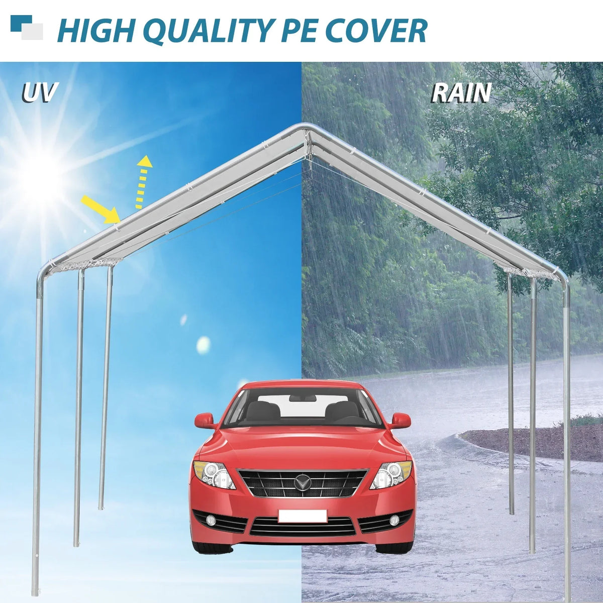 2025 Cochera de alto rendimiento Outsunny de 3 x 6 m en acero galvanizado con kit de fijación, 3 cables reforzados y lona blanca