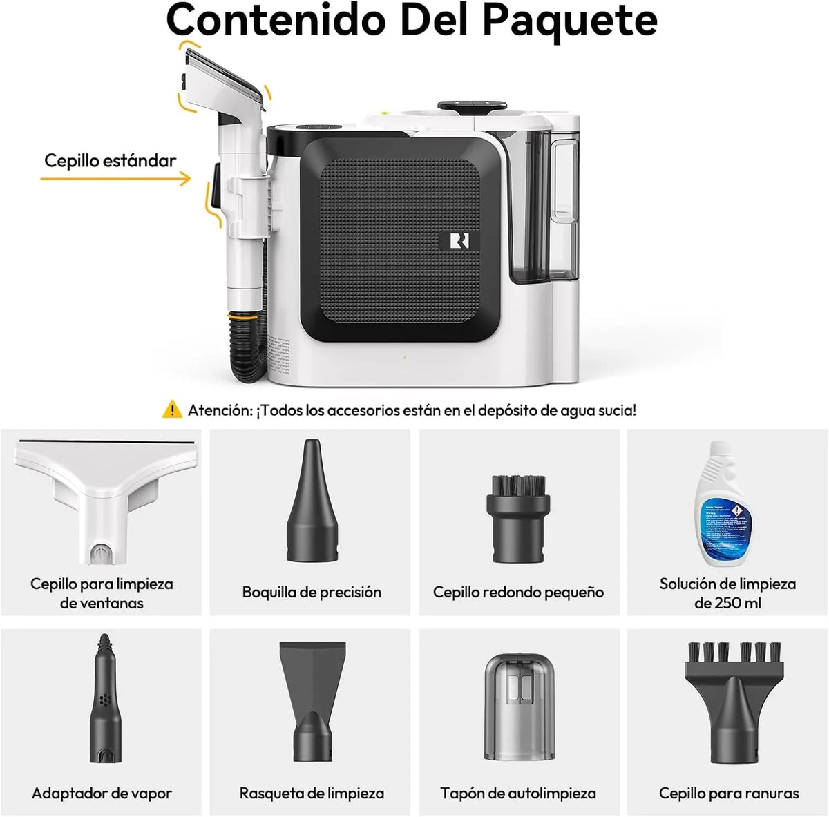 Redkey C2 Aspiradora de Agua Tapicería Lava y Aspira con Vapor, 1800W 26000Pa Aspirador de Alfombras, Limpiador de Tapicerías Vapor 4 en 1 para Ventanas, Coche, 7 Accesorios