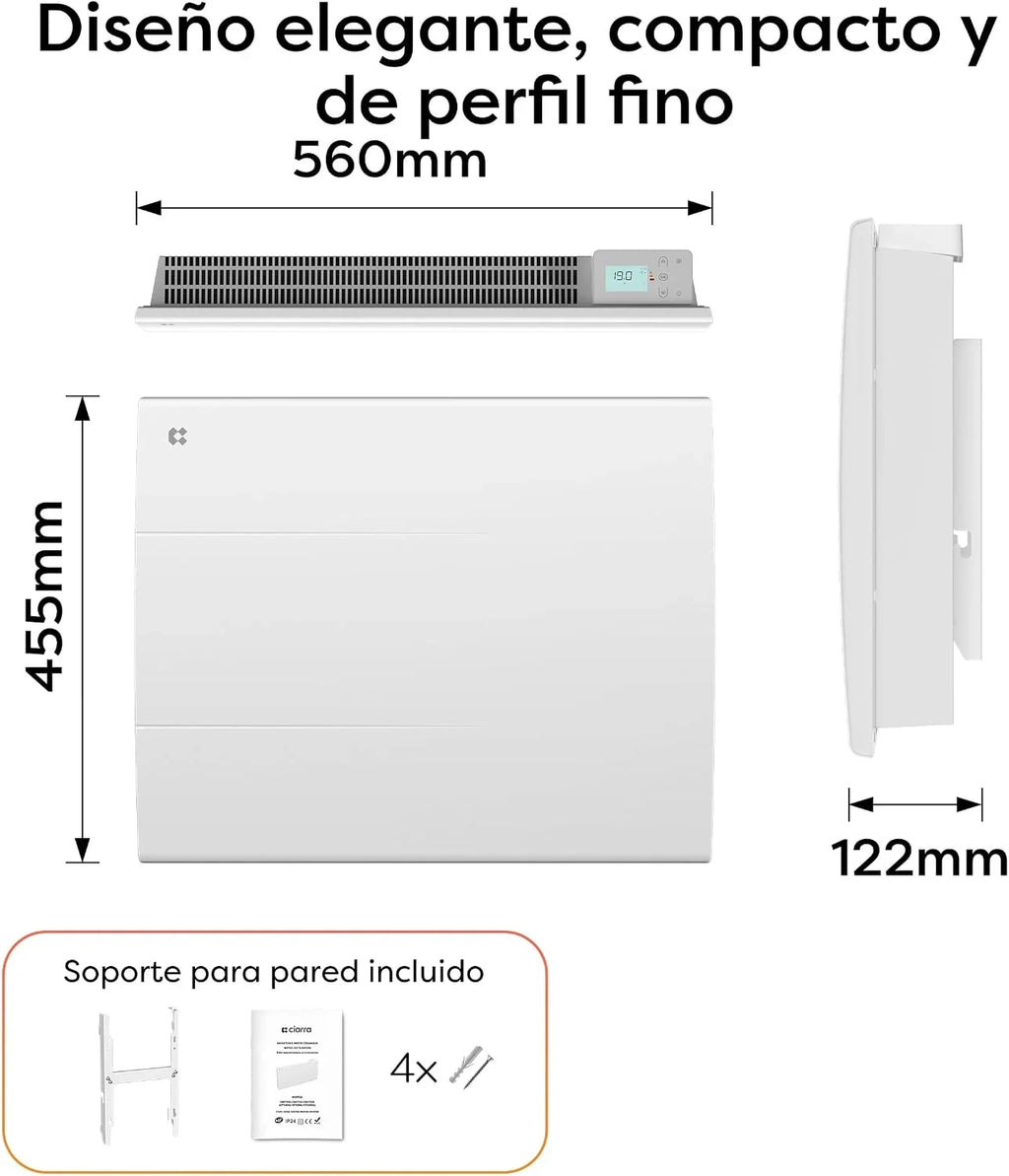 CIARRA 1000W Inertia Radiator, Smart Electric Wall Heater
