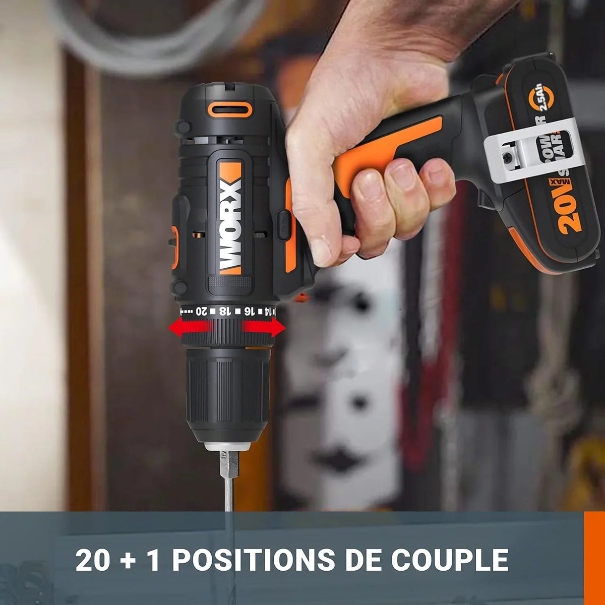 WORX WX108 Taladro Atornillador 20V 2Bat 45Nm