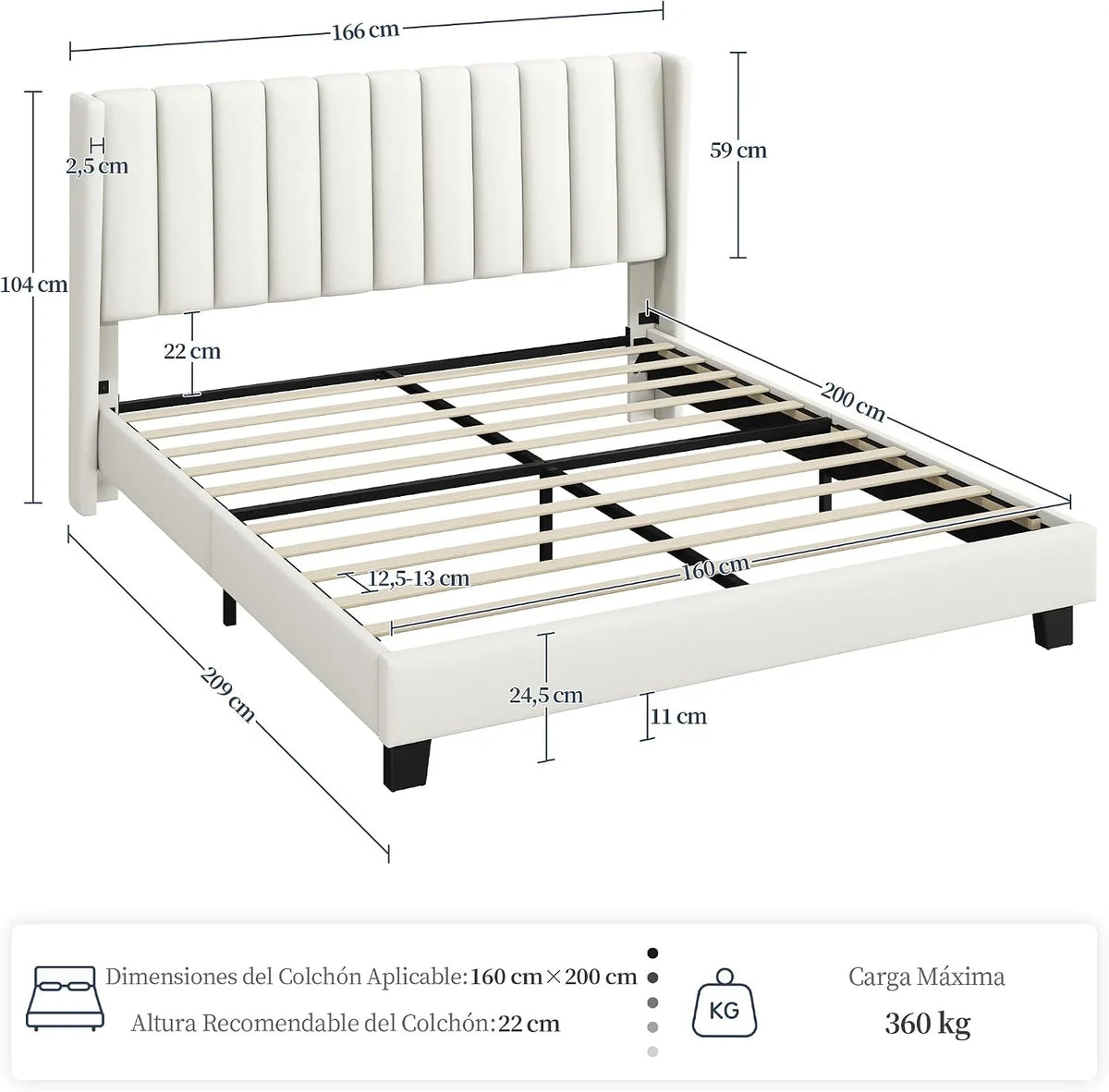 Yaheetech Upholstered Bed with Padded Headboard 16 x 200 cm Beige