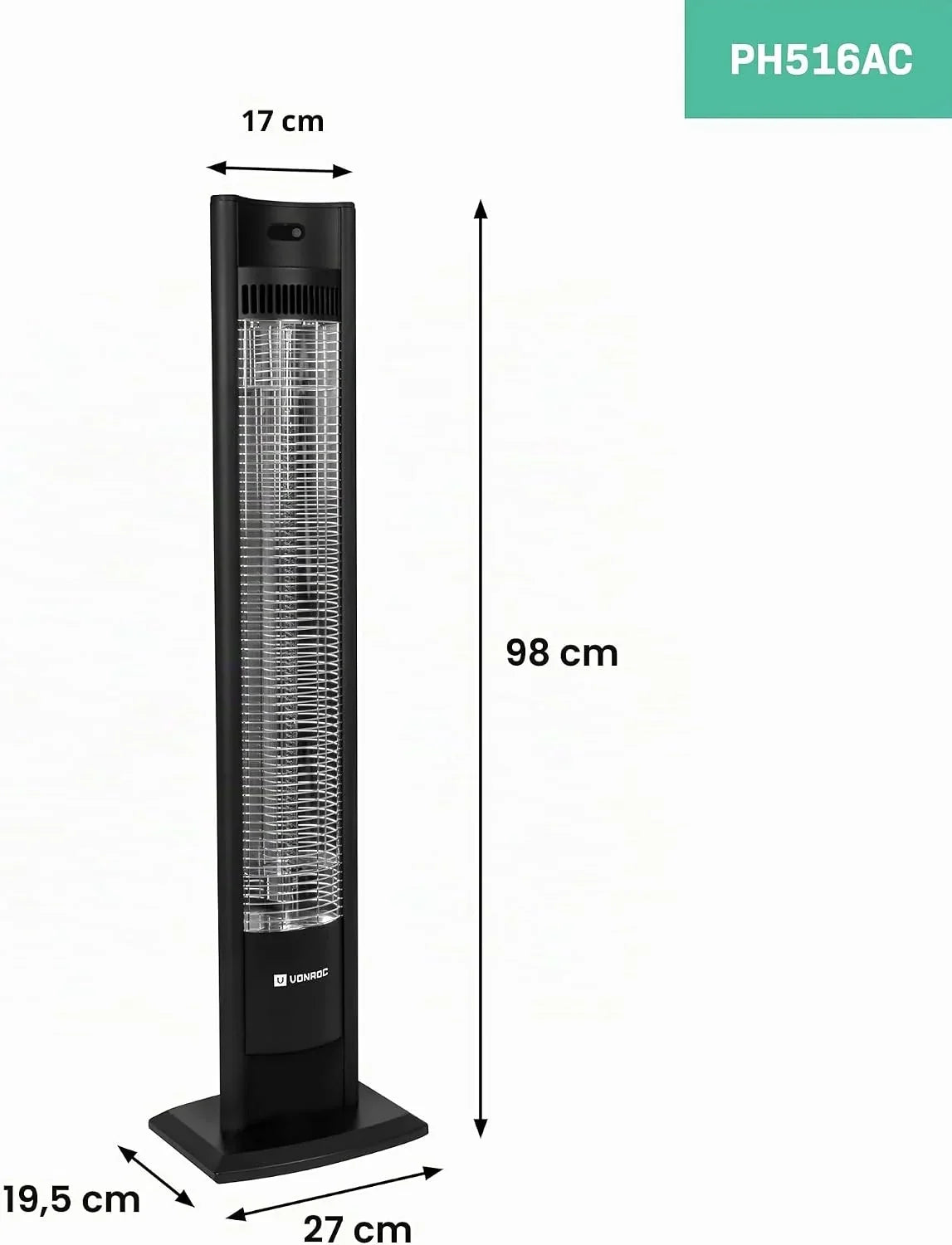 VONROC Filicudi Patio Heater 2000W with Carbon Infrared