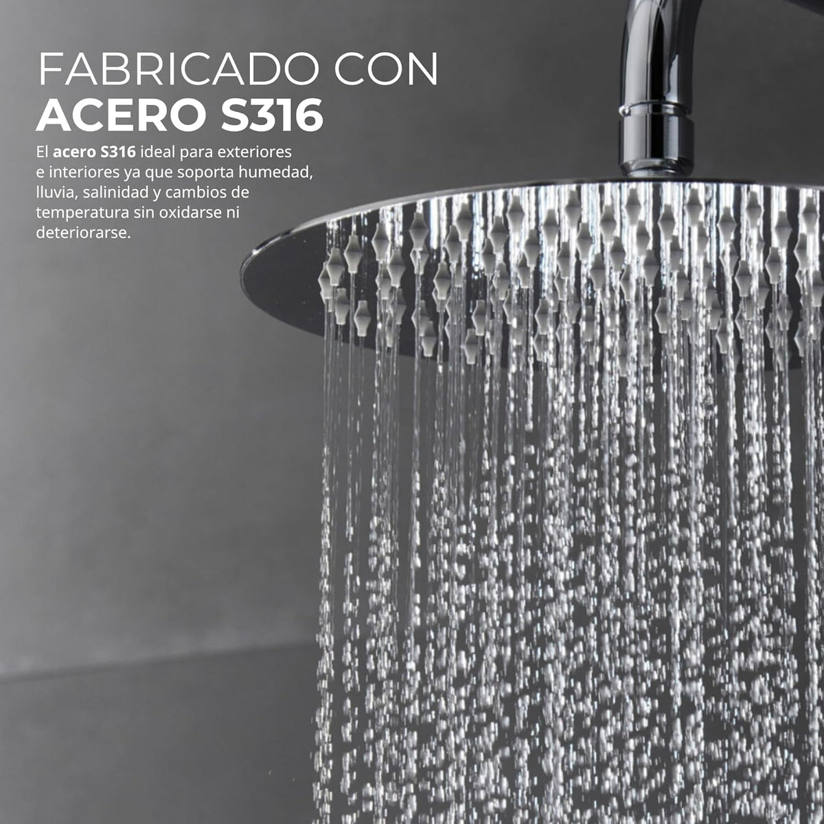 IMEX - Ducha Exterior Pared Acero Inoxidable | Ducha de Jardín Empotrable Exterior para Pared de Acero S.316 | Conjunto de Grifería con Agua Fría y Caliente para Piscina con Alcachofa | Serie Moscú
