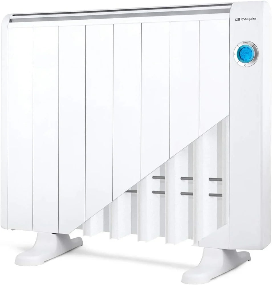 Orbegozo RRE 1510, Emisor térmico bajo consumo, 1500 W, 8 elementos reales, aluminio, mando a distancia, funcionamiento programable,botón de desconexión total, pared o pie, color blanco