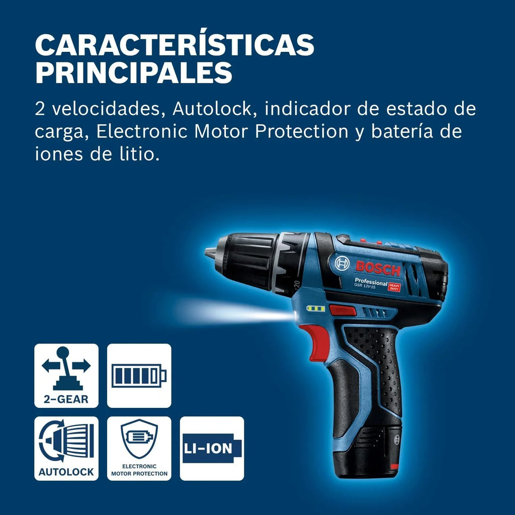 Bosch Professional 12V System atornillador a batería GSR 12V-15 (incl. 2 baterías de 2,0, cargador, set de 39 accesorios, bolsa de herramientas) - Set exclusivo de Amazon