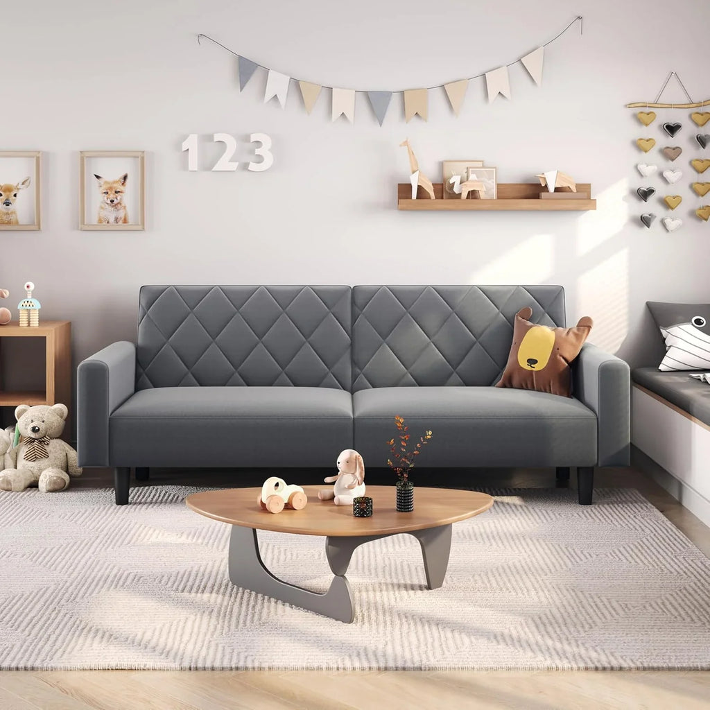 Yaheetech 2 Seater Sofa Bed with 2 Separate Backrests Grey Fit
