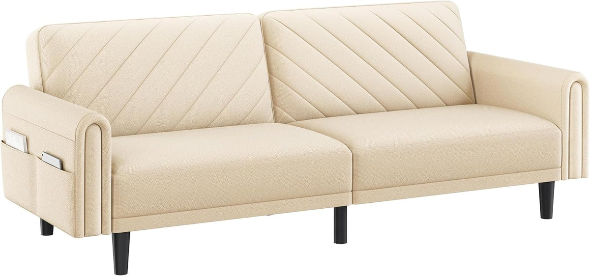Yaheetech Sofa Bed 2 Seater Backrest 3 Level Adjustment Beige