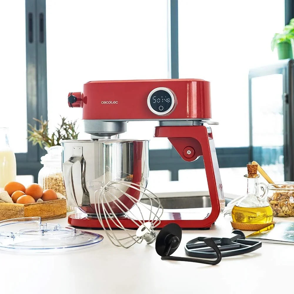 Cecotec Batidora Amasadora Twist&Fusion 4000 Luxury Red. 800 W, Cuerpo de Aluminio fundido, Motor DC, 8 velocidades, Luz LED, Bol de Acero Inoxidable de 5,2 L
