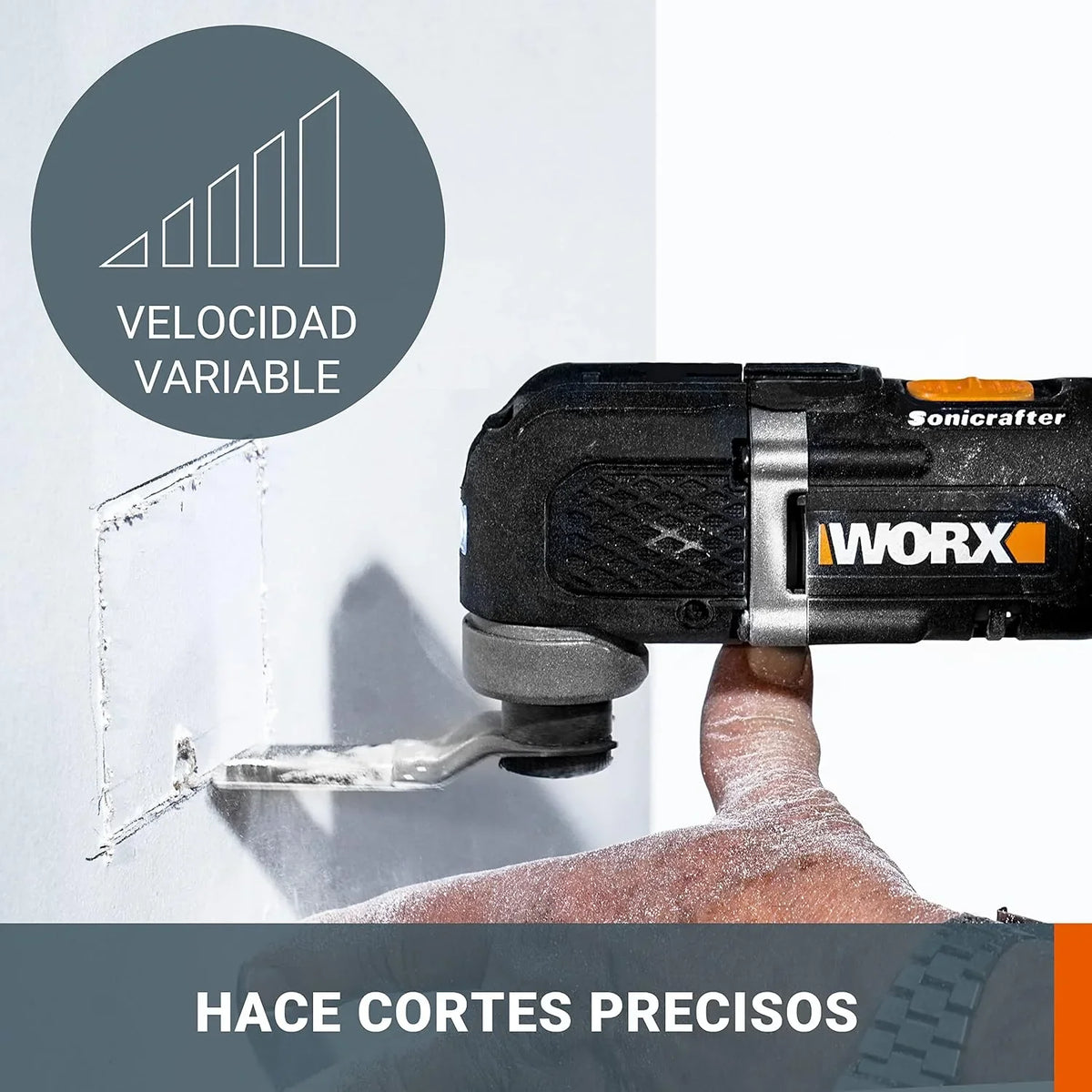 WORX WX696 Multiherramienta Sonicrafter 20V-2Ah, velocidad variable, LED, corte preciso, lijado y detalle, batería cargador, maletín y 35 accesorios incluido, bricolaje y trabajos de precisión