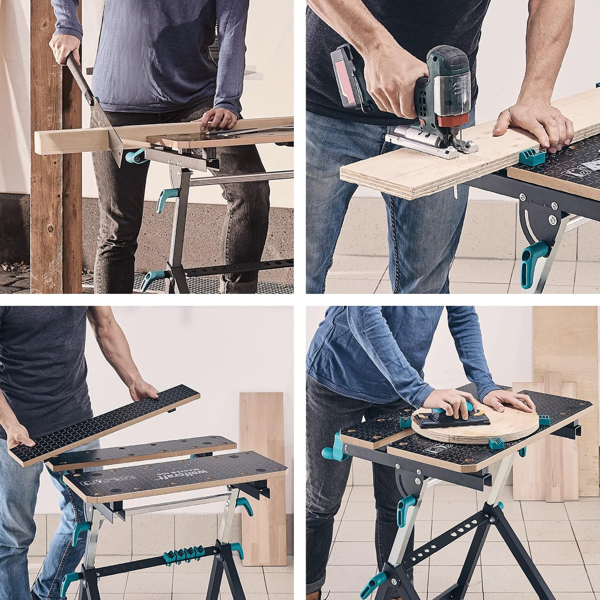 wolfcraft Mesa de Trabajo y sujeción Master 650 Ergo I 6870000 I La Mesa de sujeción de Altura Ajustable y portátil Que Permite Trabajar de Manera Flexible en Todos Tus proyectos