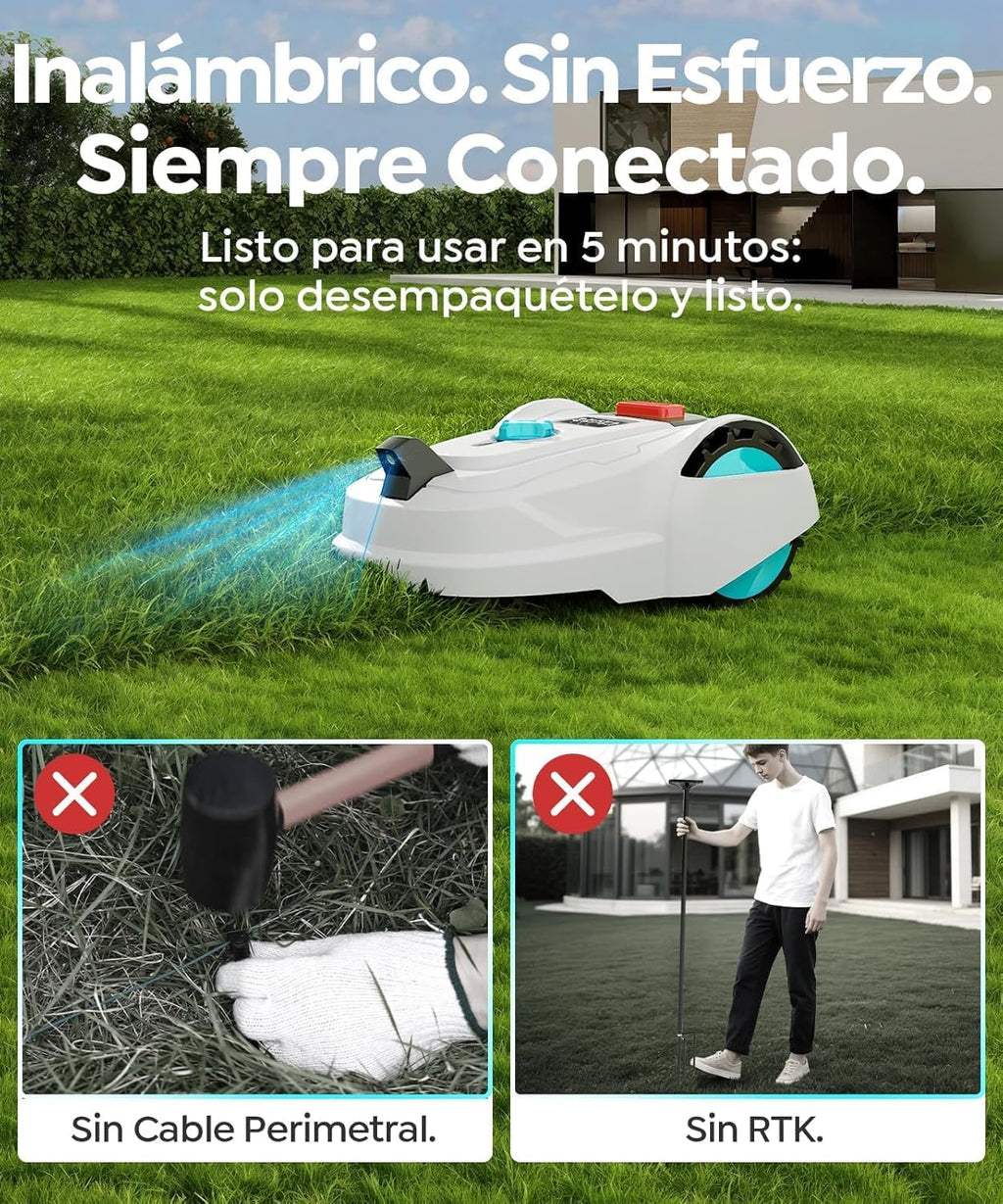 YARDCARE M800Plus Robot Cortacésped sin Cable Perimetral, 800 m², Posicionamiento GPS + Visión IA, Robot Cortacésped sin Cables, Modo de Corte en U, Detección de 150 Obstáculos, Carga Automática, App