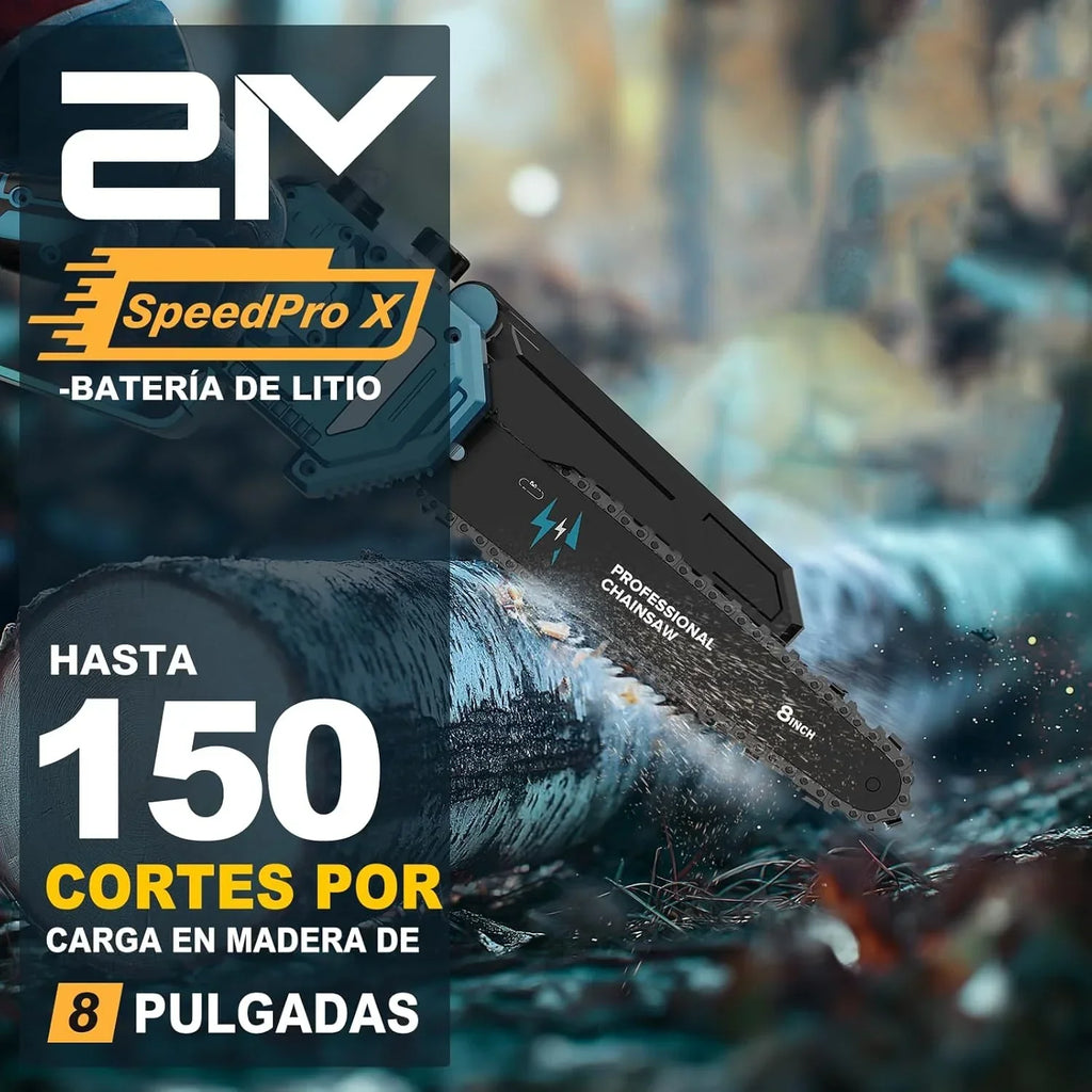 2-en-1 8 Pulgadas Mini Motosierra y Motosierra de Pértiga Inalámbrica con 2 Baterías de 4000mAh, Motosierra sin Escobillas con Telescópicas para Exterior, Extensible hasta 4M