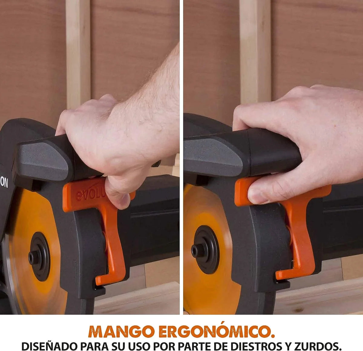 Evolution Power Tools R210CMS Multimaterial Sierra Ingletadora - Corta acero dulce, aluminio, plástico, madera con clavos incrustados, 210 mm