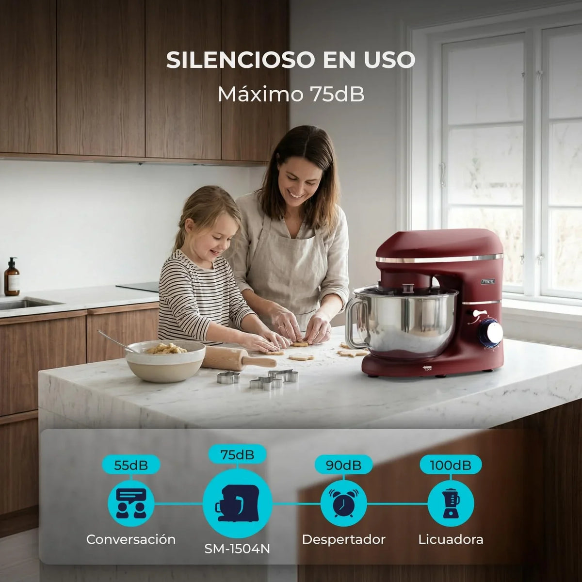 Batidora Amasadora - 2000W - Con Bol 6.2L para Hornear - Amasadora Reposteria Con Batidor, gancho amasador y gancho para mezclar - Incluye y accesorios adicionales - Rojo