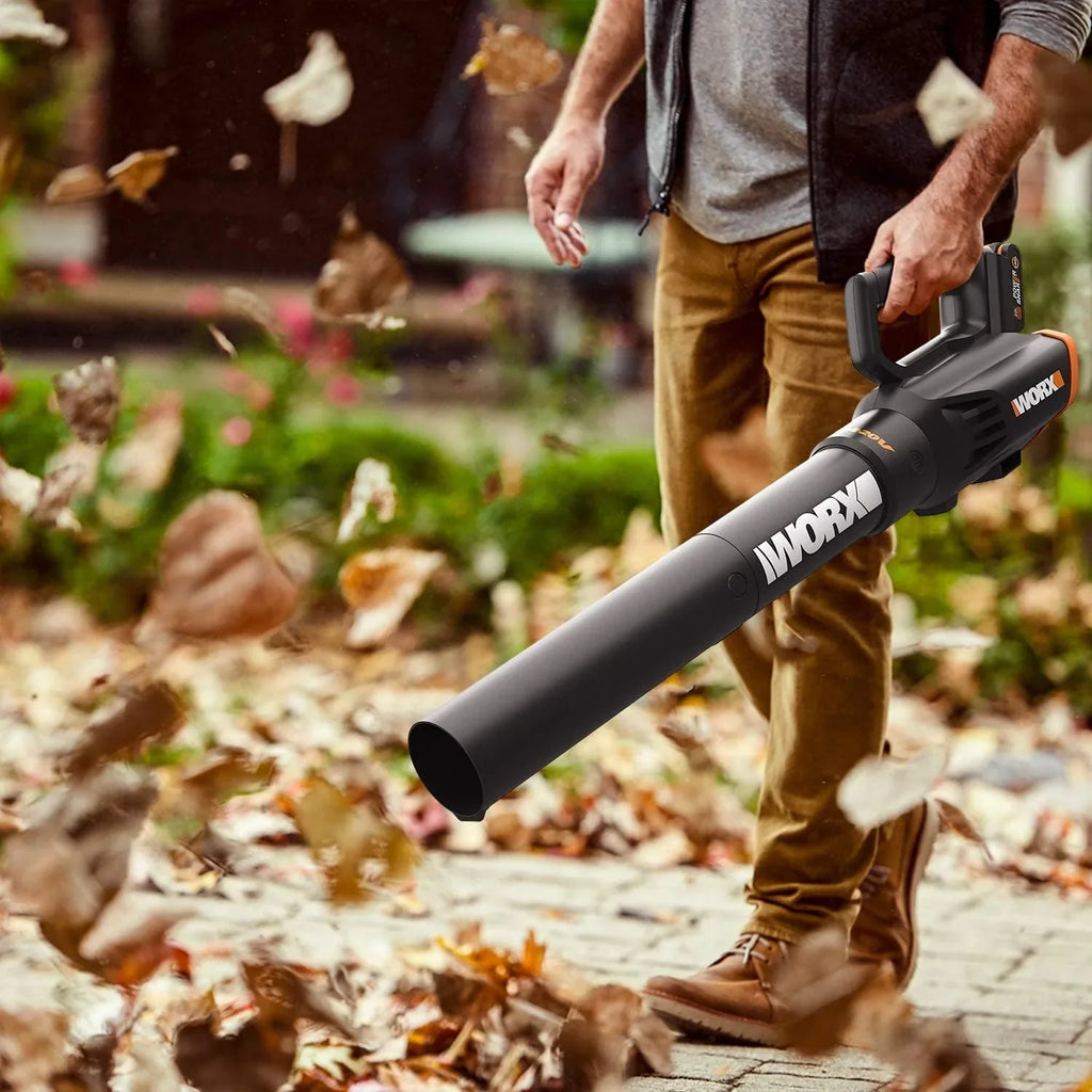 WORX 18V (20V MAX) Soplador de Hojas a Batería WG547E, 1 batería de 2.0Ah, PowerShare, 2 Velocidades, Velocidad de Soplado 120km/h, Tecnología de Turbina, Cargador Rápido de 1 Hora