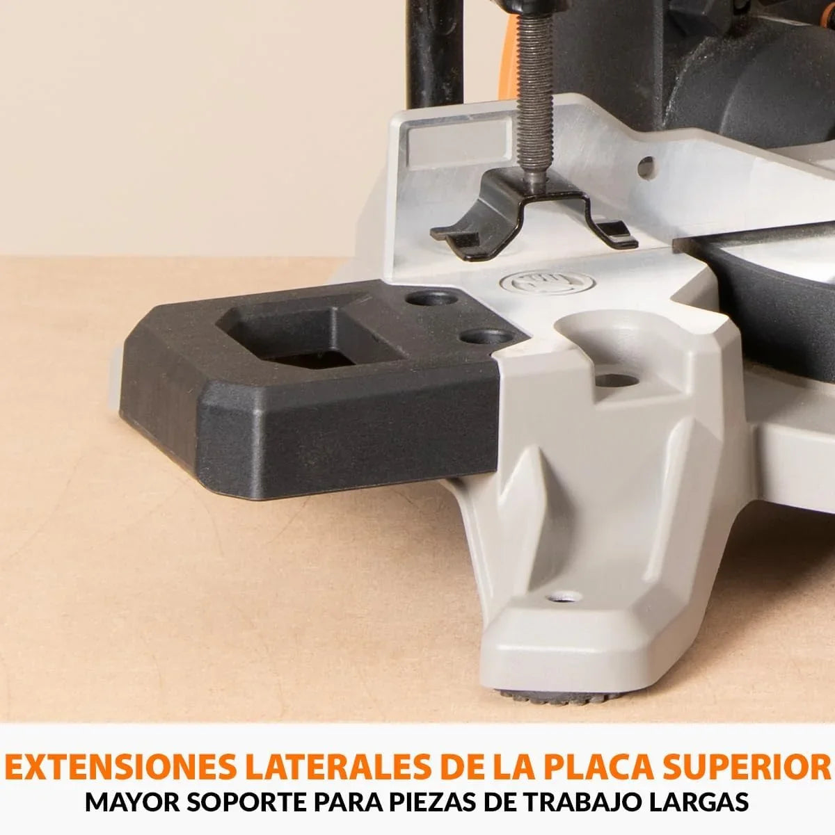 Evolution Power Tools R210MTS-G2 Sierra híbrida convertible de mesa/ingletadora, compacta y portátil, corte multimaterial, corta madera, metal, plástico, etc.; incluye una hoja de 210 mm